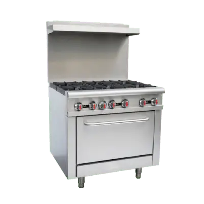 43151_Commercial-Oven-Natural-Gas-Range-e1606163773549-2.png OMCAN CE-CN-0914-L, 36-inch Commercial Gas Range - Liquid Propane - Image 1