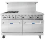 Front view of the 36-inch Atosa AGR-36G gas range featuring a full-width griddle top, a single oven, and swivel casters.