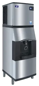 Front view of the 22-inch Manitowoc SPA162 hotel ice dispenser featuring a stainless steel finish and a touchless dispensing chute.