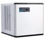 corner view of a modular ice machine with stainless steel finish and front control panel