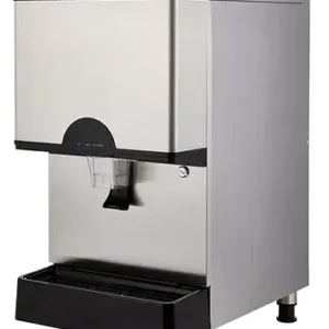 Countertop nugget ice and water dispense with clear ice chute and black tray