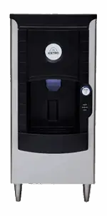 A slim 22-inch wide ICETRO ID-H150-22 stainless steel hotel ice dispenser with a push-button front.