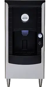 A slim 22-inch wide ICETRO ID-H150-22 stainless steel hotel ice dispenser with a push-button front.