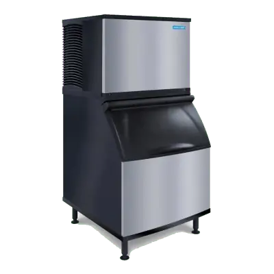 Front view of a modular ice machine with a stainless steel finish and side-access air filter.
