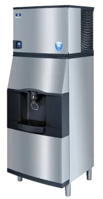 Front view of the 30-inch Manitowoc SPA312 hotel ice dispenser with a DuraTech finish and touchless dispensing lever.