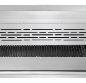 A 36-inch wide ATOSA ATSB-36 commercial stainless steel gas salamander broiler with infrared burners and an adjustable rack lever.