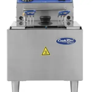 Electric countertop fryer with stainless steel construction.