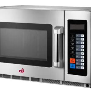 A large 34L EFI MW-341000120 commercial medium-duty microwave oven with a stainless steel finish and digital touch controls.