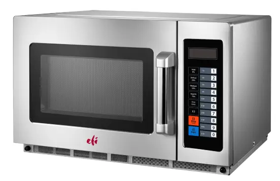 A large 34L EFI MW-341000120 commercial medium-duty microwave oven with a stainless steel finish and digital touch controls.