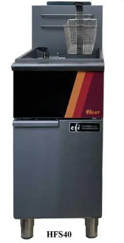Stainless Steel EFI fryer with four legs and one fry basket.