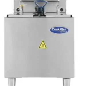 Electric countertop fryer with stainless steel construction.