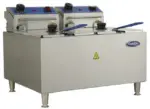Electric countertop fryer with stainless steel construction.