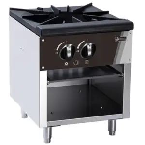 ommercial low profile natural gas stock pot range with a heavy-duty cast iron grate and stainless steel finish.