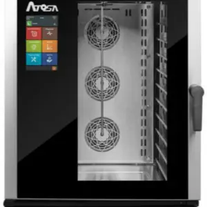 A compact stainless steel Atosa Smart Touch Combi Oven featuring a digital touch screen and a glass door.