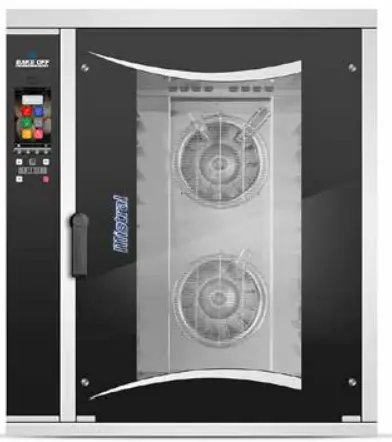 A professional stainless steel electric combi oven with a front-facing digital interface and a 10-rack interior capacity.
