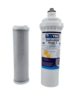 A large white replacement water filter cartridge with a quick-connect head.