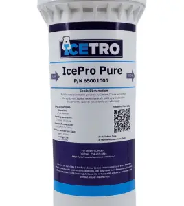 A compact white replacement water filter cartridge.