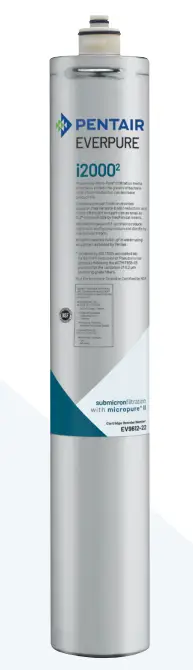 A long, slender white commercial water filter cartridge.