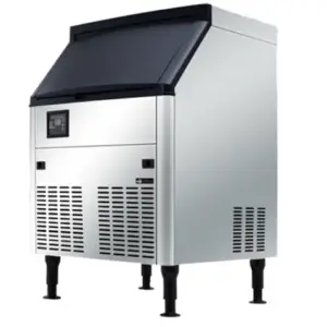 An air-cooled cube ice machine with a stainless steel exterior.