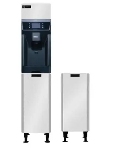 A heavy-duty stainless steel dispenser stand for commercial ice machines.