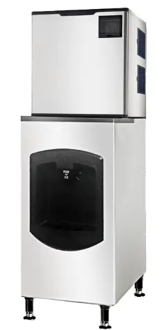 A commercial cube ice machine and dispenser.