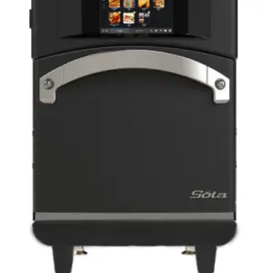 A compact silver and black TurboChef rapid cook oven.