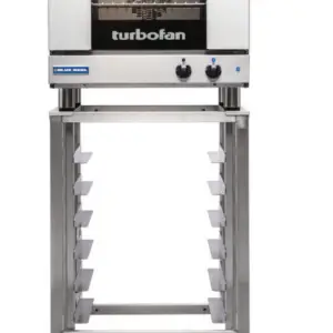 A compact stainless steel Blue Seal Turbofan convection oven.
