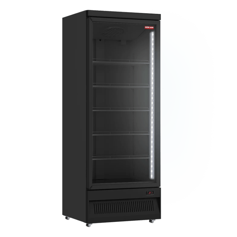 New air all black single glass door freezer unit