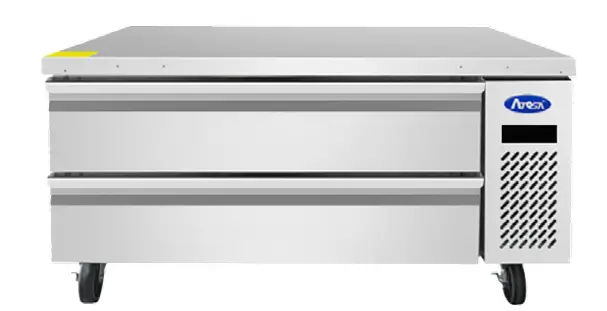 A two drawer stainless steal Atosa chef base.