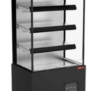 A New Air vertical heated open merchandiser with a stainless steel exterior