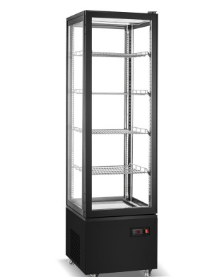 A New Air upright glass door refrigerated display case with a black exterior